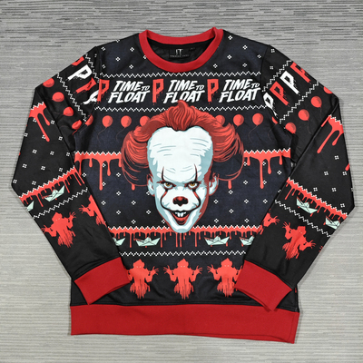 瑕疵处理老美恐怖电影小丑印花全涤保暖圆领长袖卫衣街头休闲