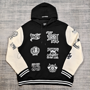 瑕疵便宜处理全涤面料保暖情侣宽松阔版落肩字母骷髅套头连帽卫衣