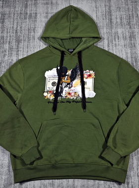 严重瑕疵不退胸围124CM老美街头厚实棉绒落肩款套头连帽套头卫衣