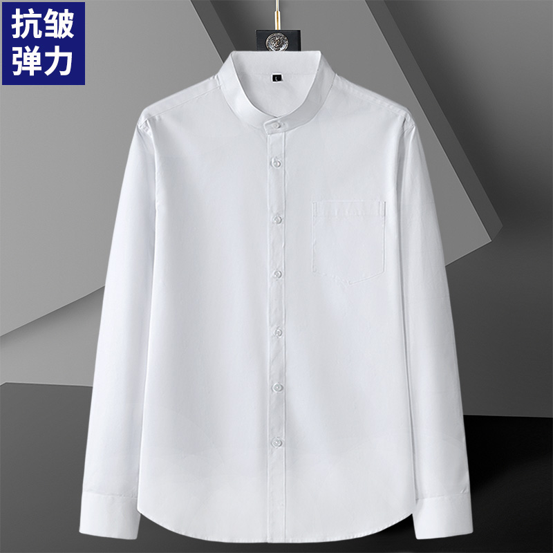 圆领长袖抗皱土中山装大码