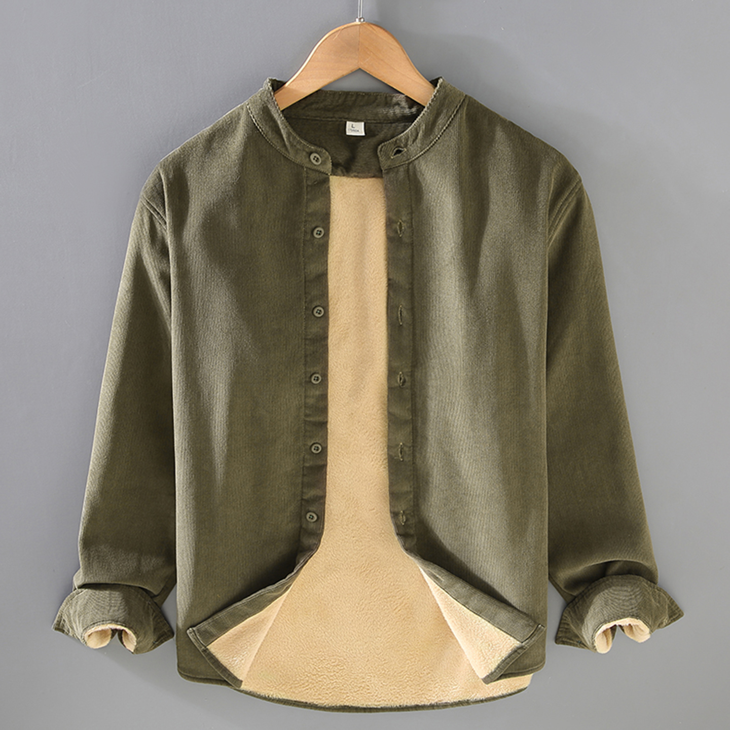 绿色灯芯绒男士衬衫长袖纯棉