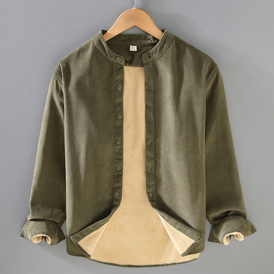 绿色灯芯绒男士衬衫长袖纯棉