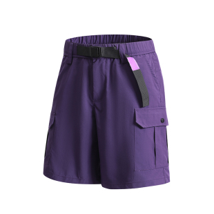 情侣暗紫色5防污水油女大口袋抽绳休闲短裤 男中裤 薄款 夏季 五分裤