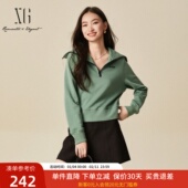 xg雪歌半拉链圆领套头卫衣女冬2024新款 休闲宽松上衣XJ401067A541