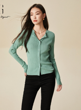 xg雪歌简约纯色显瘦坑条长袖针织衫女2024冬新款开衫XJ411113A985