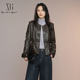 XG雪歌复古休闲质感抽褶短外套女2025秋新款 收腰皮衣XK307021A572