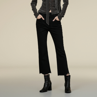 XG雪歌2025冬新款 女XK402026A190 极简百搭复古丹宁做旧牛仔微喇裤