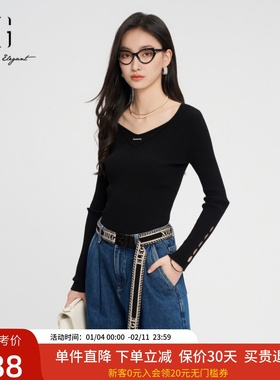 xg雪歌简约气质修身显瘦V领针织打底衫女秋2024新款XK311867A890