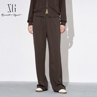 XG雪歌25秋极简百搭运动风垂坠显瘦直筒裤 XK302032A572 女休闲长裤