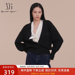 纯色开衫 女2025春新款 上衣XK111029A190 大V领针织衫 XG雪歌时尚