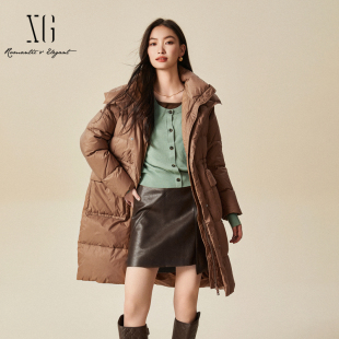 xg雪歌中长款 加厚保暖休闲外套XJ406081A572 立领羽绒服女2024冬款