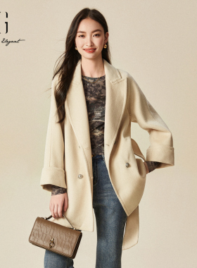 xg雪歌一手长100%绵羊毛茧型质感双面呢大衣2024冬款XJ410040A291