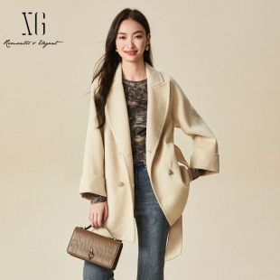 xg雪歌一手长100%绵羊毛茧型质感双面呢大衣2024冬款 XJ410040A291