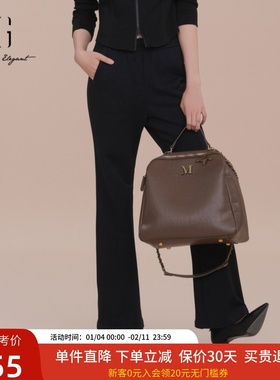 XG雪歌黑色微喇休闲裤女2025春新款通勤长裤子XK102021A190