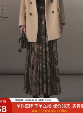 xg雪歌2024冬款国风印花半身裙女高腰显瘦A字中长裙XJ403033B396