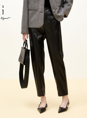 xg雪歌时尚休闲通勤优雅气质皮裤2024冬季新款休闲裤XJ402049A190