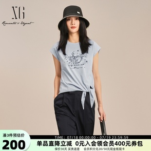 T恤女25夏新款 XG雪歌字母印花圆领短袖 小众绑带上衣XK201013A420