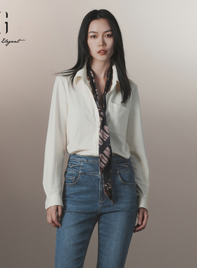 xg雪歌简约通勤长袖衬衫女2024冬新款气质白衬衣上衣XJ421015A191