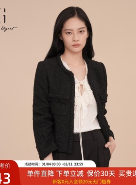 XG雪歌简约精致小香风短外套女2025春装新款圆领上衣XK107017A290