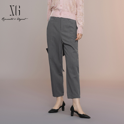 XG雪歌高级感灰色通勤西装裤女2025秋显瘦直筒休闲裤XK302011A383