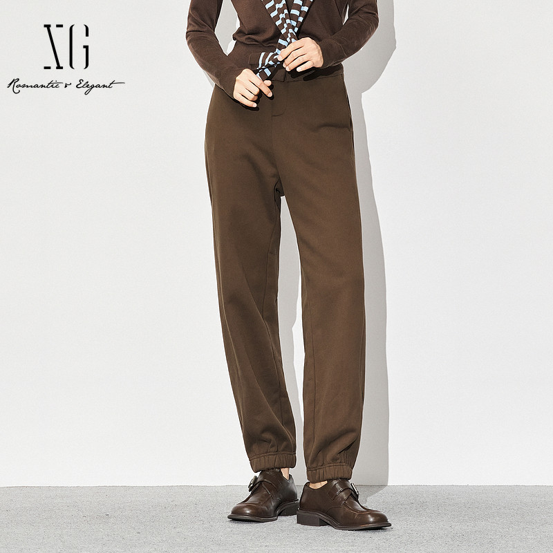 xg雪歌纯棉休闲束脚卫裤女2024冬季新款运动裤长裤子XJ402071A472