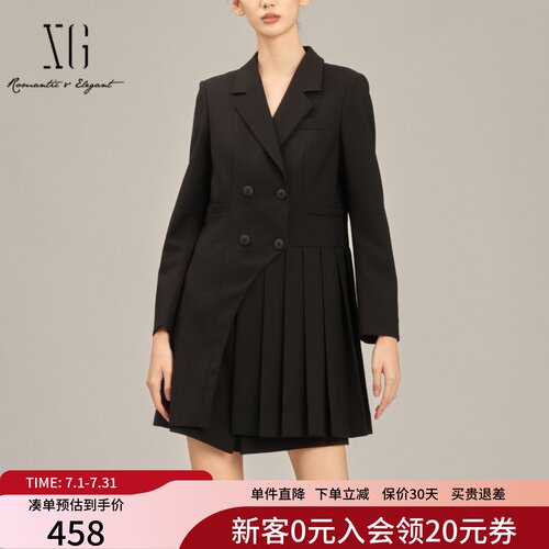 XG雪歌赫本风黑色西装外套连衣裙收腰短裙2025春新款XK107001A190