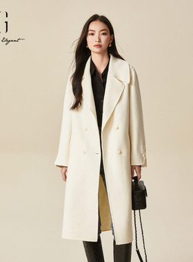 xg雪歌100%绵羊毛双面呢大衣女2024冬款韩版中长外套XJ410035A191