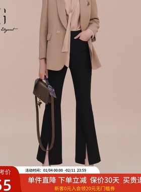 XG雪歌黑色高腰紧身休闲子女2025春新款开叉小黑裤XK102001A190