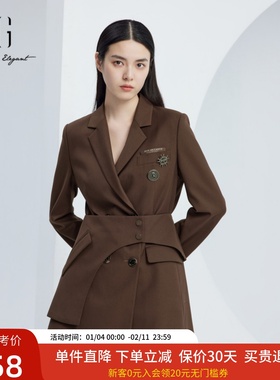 xg雪歌气质通勤西装领收腰连衣裙女长袖2024秋装新款XJ304015A372