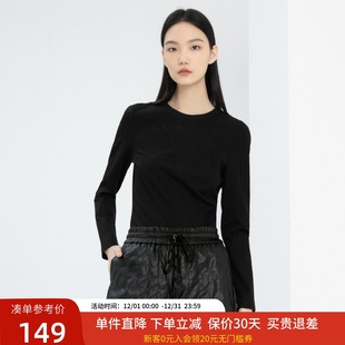 xg雪歌专柜正品 T恤女2024春新百搭打底上衣XJ101007A190 黑色长袖