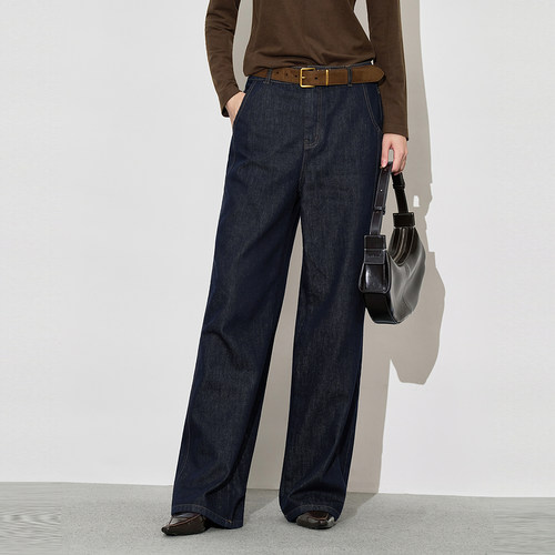 XG雪歌25冬款莱赛尔棉高智极简百搭显瘦直筒牛仔裤女XL412608A828