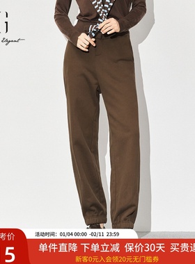 xg雪歌纯棉休闲束脚卫裤女2024冬季新款运动裤长裤子XJ402071A472