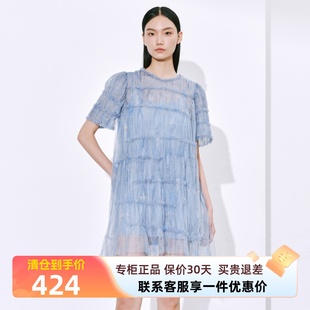 雪歌网纱连衣裙女短袖 XI204047B497 两件套蛋糕裙中长款 2023夏款