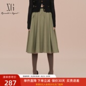 XG雪歌拼接腰身休闲半身裙女2025春款 A字中长百褶裙XK103003A543