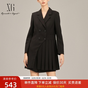 XG雪歌赫本风黑色西装 XK107001A190 外套连衣裙收腰短裙2025春新款