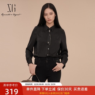 新款 女2025春装 上衣XK121019A190 通勤优雅缎感衬衫 XG雪歌简约法式