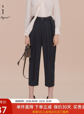 XG雪歌压褶设计休闲裤女2025春新款简约通勤长裤子XK102008A328