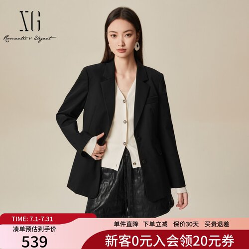 XG雪歌高级感黑色西装外套女春2025新款羊毛西服上衣XK107014A290