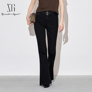 XL312596A890 遮肉神裤 XG雪歌显瘦黑色高腰微喇牛仔裤 女2025秋新款