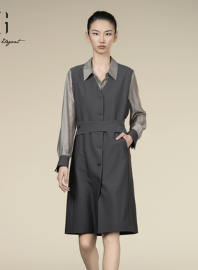 XG雪歌25秋从容雅丹风显瘦A版通勤西装连衣裙两件套XK304003A481