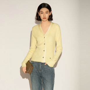 V领针织开衫 智性通勤法式 女XL111011A230 简约修身 XG雪歌2026春季