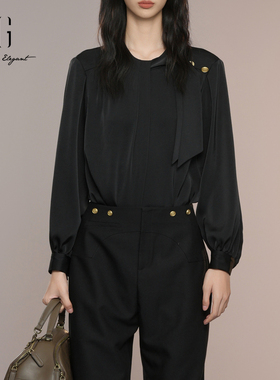 XG雪歌2025秋款极简百搭优雅飘带高智通勤长袖衬衫女XK321012A290