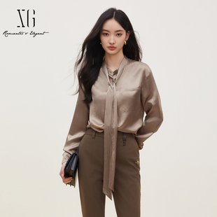 xg雪歌桑蚕丝飘带优雅衬衫女小众2024冬新款别致小衫XJ421024A273