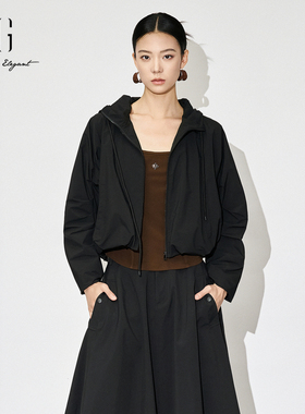 XG雪歌25秋款极简百搭休闲连帽miu系通勤短外套女XL307829B890