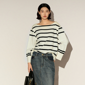 少货 XG雪歌2026春绵羊毛宽松条纹针织衫 女XL111021B299
