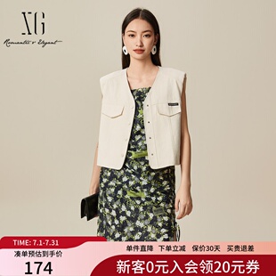 XG雪歌2025春款率性简约百搭智性通勤短款马夹外套女XL124504A891