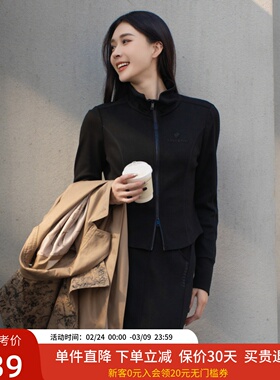 XG雪歌帅气立领修身长袖T恤女25春新款短款休闲上衣XK101020A190