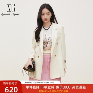 xg雪歌100%绵羊毛西装 气质通勤西服XJ307008A660 外套女2024秋新款