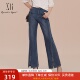 显瘦长裤 XG雪歌复古水洗高腰微喇开叉牛仔裤 女25春款 XK102034A419