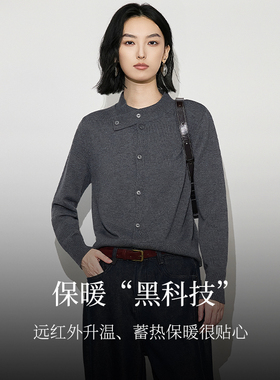 XG雪歌25冬新款miu系立领纽扣设计感灰色针织开衫女XL411648B884